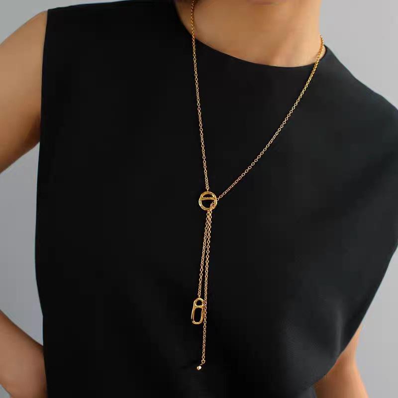 Classic Copper-Plated 18K Real Gold Pig Nose Simple Ot Buckle Long Chain Trendy Temperament Versatile Necklace