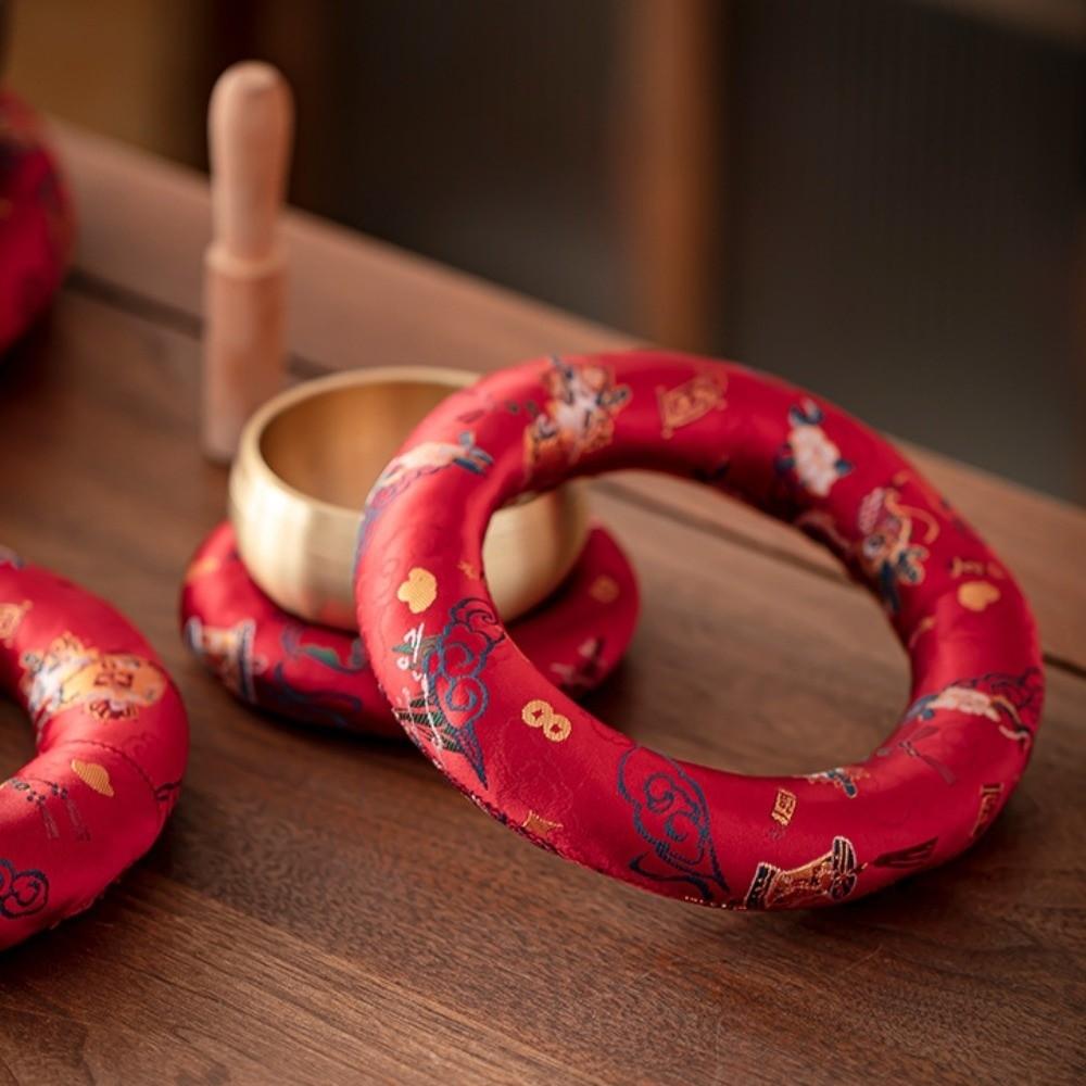 Donut Shape Singing Bowl Mat Nepalese Wooden Fish Coaster Sound Copper Out Mat Meditation
