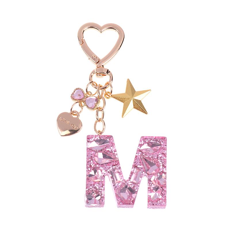 

Милый брелок для ключей с буквами A-Z, буквами Love Heart, Star, розовый для женщин и девочек, сумка, чашка, кулон, брелок, аксессуары