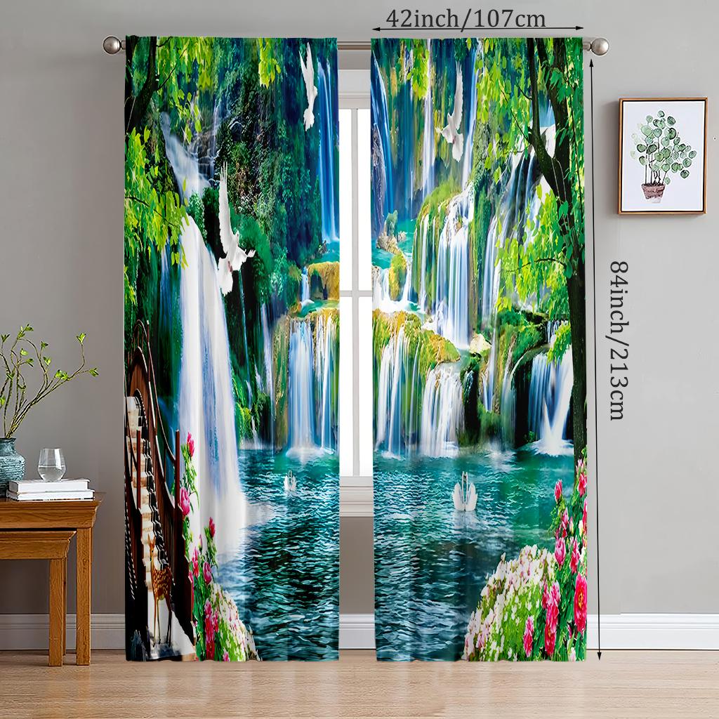 

2pcs- Simulated landscape polyester curtains, pole bag curtains 42 * 84, for bedroom, living room and family room decoration 29Wx64L(75x166CM)x2