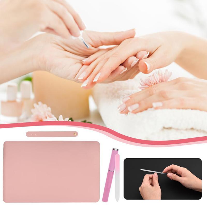 Nail Art Table Mat Soft Foldable Manicure Hand Rest Pad Waterproof Scratch Easy-Clean Office Desk Mat Portable PU Leather Pads