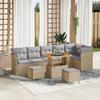 vidaXL 9-piece Garden Sofa Set with Cushions Beige Poly Rattan Acacia 3361507