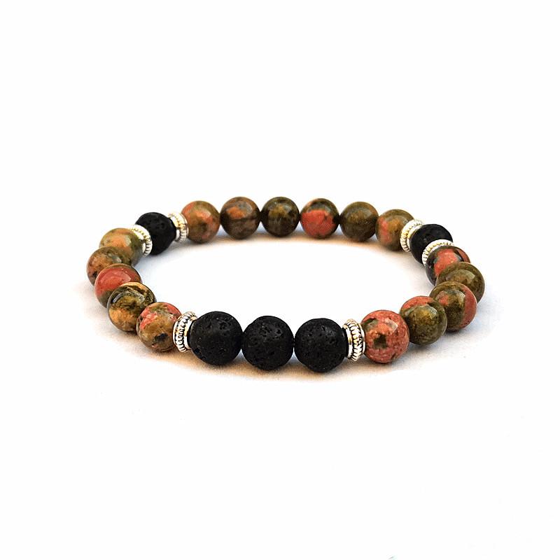 Unisex Painted Stone and Green Volcanic Beaded Bracelet 8MM