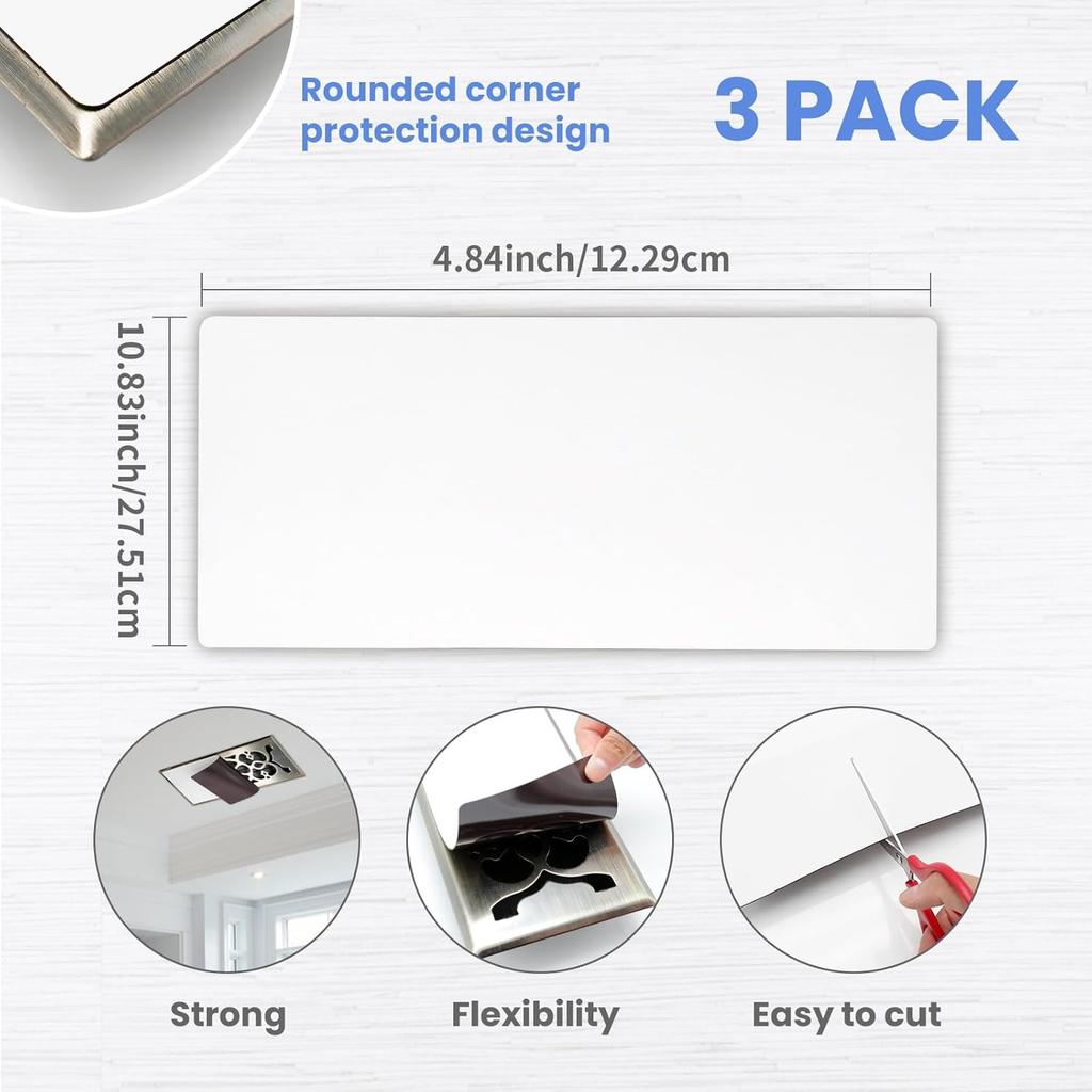 High Strength Magnetic Vent Cover for Home 3 Pack (4.84" x 10.83") for Floor, Wall and Ceiling Steel Registers, Home and RV - White