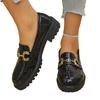 Women's British Style Chunky Heel Leather Loafers with Round Toe and Metal Buckle – Versatile, Thick Sole, Large Sizes