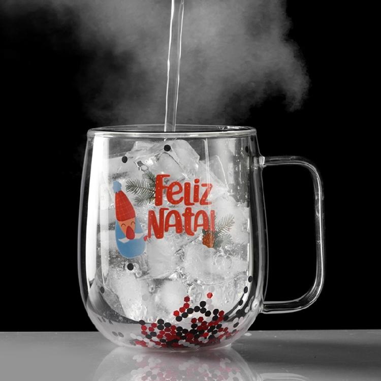 Insulated Christmas Glasswares Holiday Seasonal Coffee Mugs Insulated Glass Cup for Coffee Hot Chocolate
