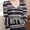 Bailuyu Women's Striped V-neck Flared Sleeve T-shirt