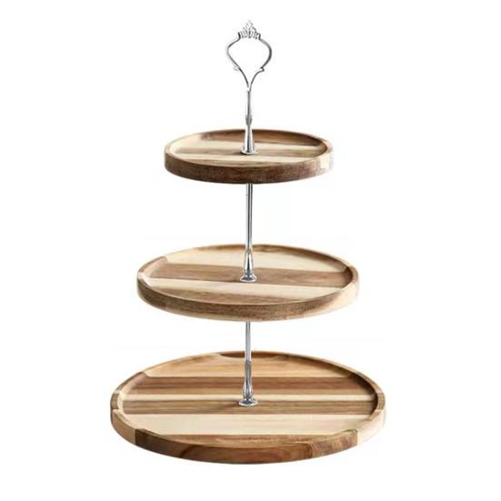 Durable Round Edges Space-saving Wooden Sandwich Bread Cupcake Stand for Wedding Cake Stand