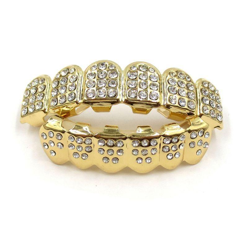 DIY Glossy Teeth Grillz Hip Hop Gold Silver Color Top Bottom Tooth Caps For Women Men Jewelry Halloween Cosplay Gift