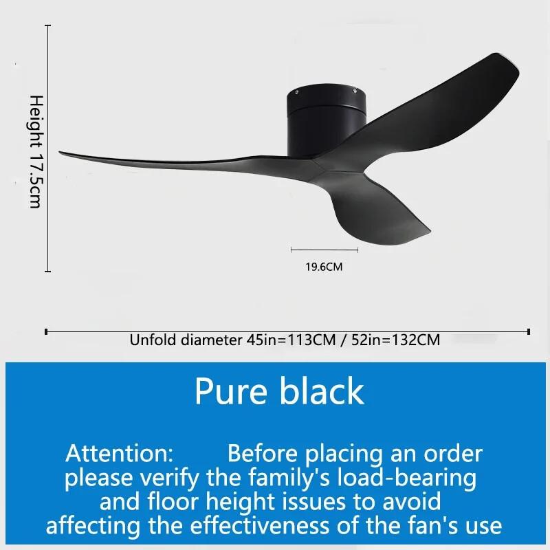 45/52" Nordic Ceiling Fan 35W DC Motor Low Noise Electric Fan 6 Wind Speeds Adjustable Home Restaurant Ceiling Fan