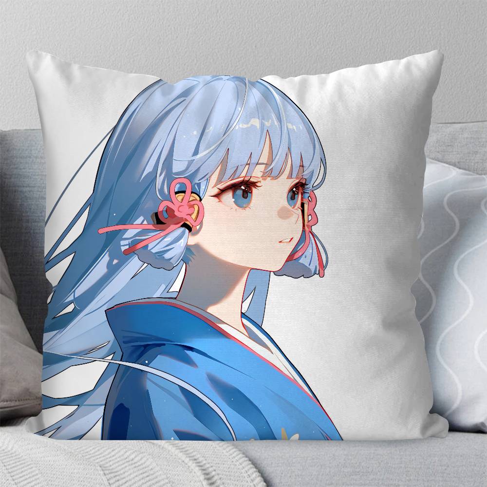Kamisato Ayaka Anime Spiel Genshin Impact Kissenbezug Mode Quadratischer Kissenbezug Schlafzimmer Sofa Raum Ins Dekoration Freizeit
