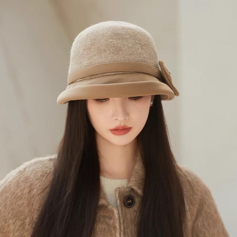 Autumn and Winter Woolen Bucket Hat Women's Fashion Elegant Thermal Basin Hat Middle-aged and Elderly Hat