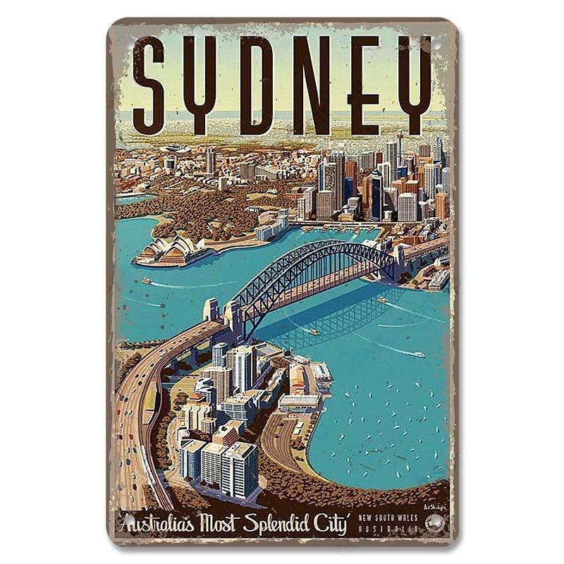 Famous City Landscape Posters Vintage Metal Signs Budapest Malta Sydney Tin Plate Retro Home Wall Art Decor Room Decoration
