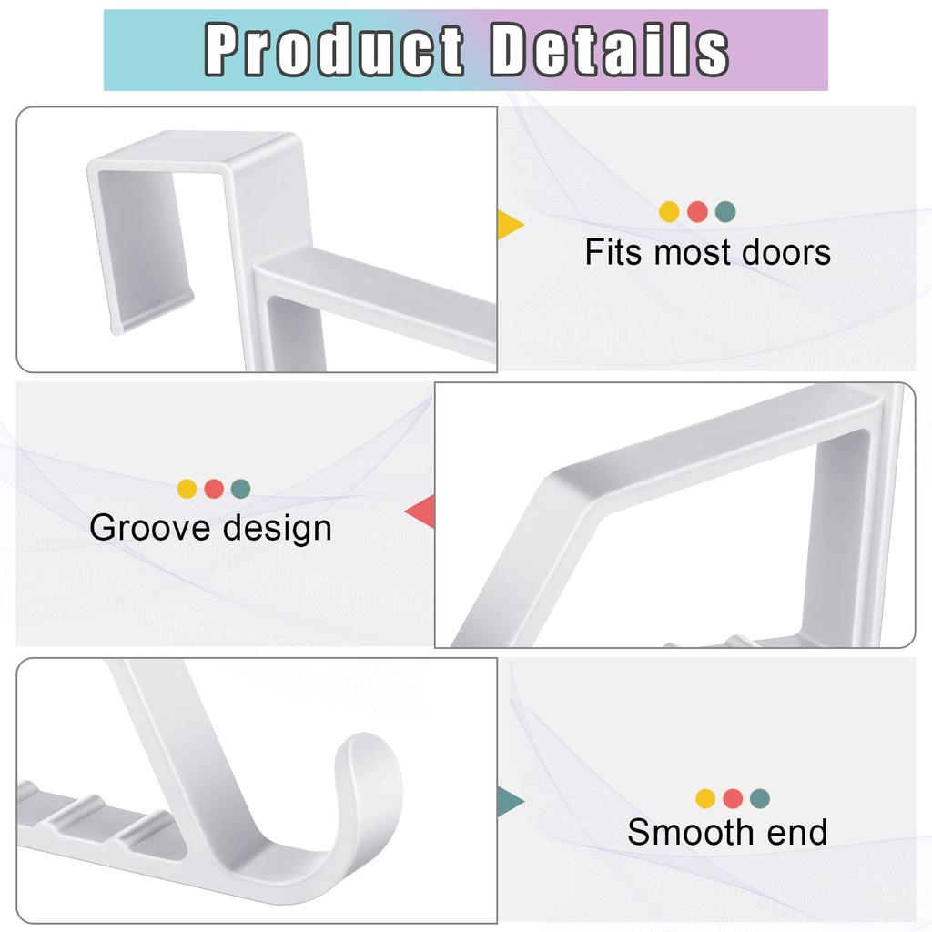8 Pack Over The Door Hooks for Hangers - Extra Strong White Plastic Over Door Hook for Hanging Clothes, Towels Robes Hats Bag