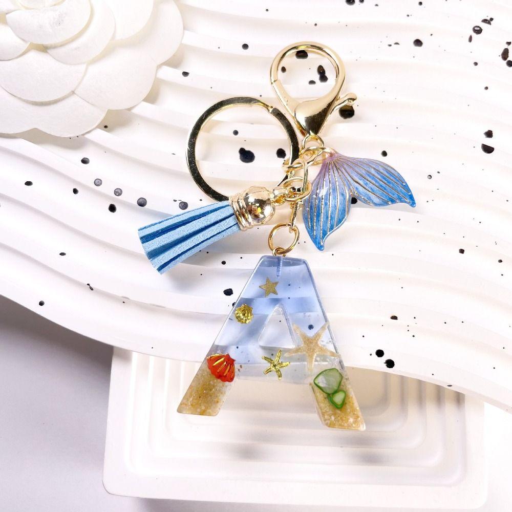 Blue Tassel Blue Ocean Letter Keychain 26 Letters 26 Letter Keychain  Handbag Decor