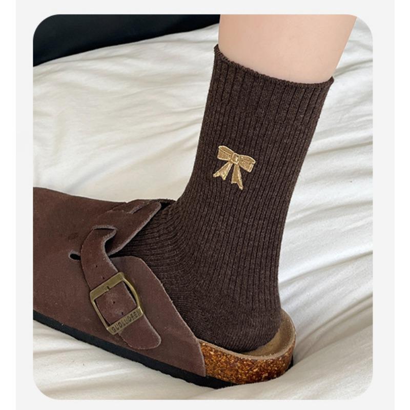 

Носки с бантом для женщин, Хлопковые носки осеннего стиля, Ретро носки до середины икры, Однотонные женские носки, Носки-гольфы до середины икры 1 pair глубокая кофе