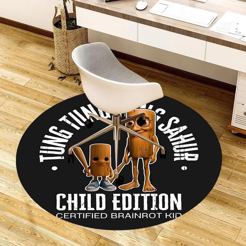 1pc Tung Tung Saur Child Edition Certified Brainrot Round Carpet, Made of Polyester,Perfect for Decorating Office Chairs, Living Rooms Fplt613
