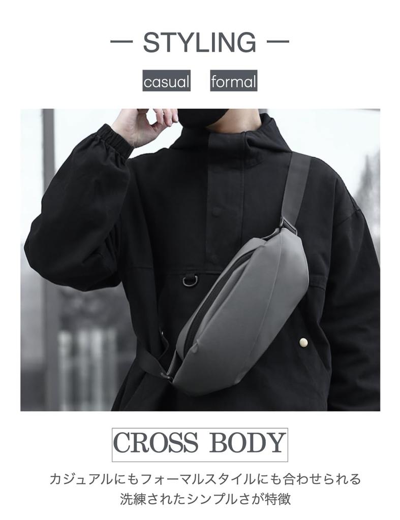Crossbody Shoulder and Waist and Bag Men's 2-way Bag, Bag, Pouch. Compact, Small, Lightweight, Water-repellent, Waterproof. One-shoulder (Black)