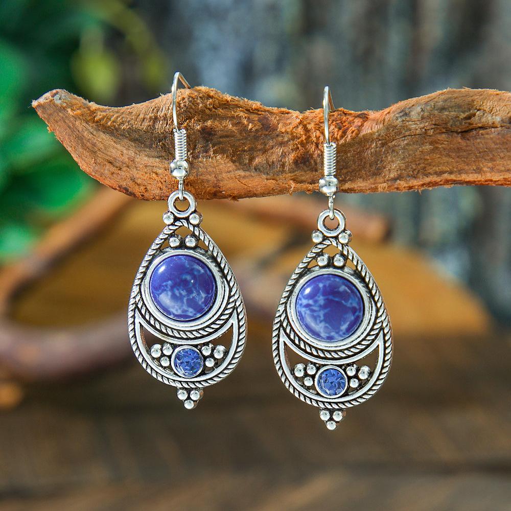 Vintage Ethnic Colorful Natural Stone Water Drop Earrings for Women Creative Unique Dangle Earrings Female Vacation Jewelry