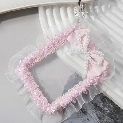 Süßer K-Pop Foto-Kartenhalter mit Schlüsselanhänger Perlen Schleifen Spitze Foto-Kartenhülle Ausweis Bank Kreditkartenhalter Schutz Hülle Geschenke