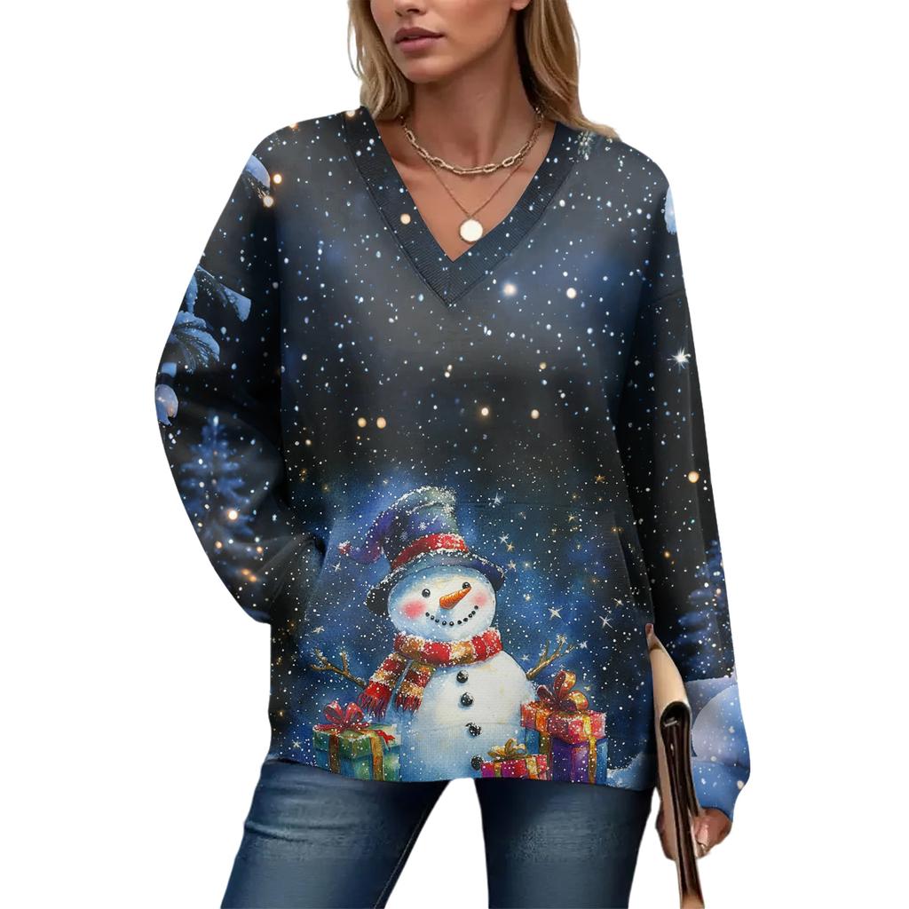 Women's Casual And Fashionable Christmas Print Long-Sleeved Top
