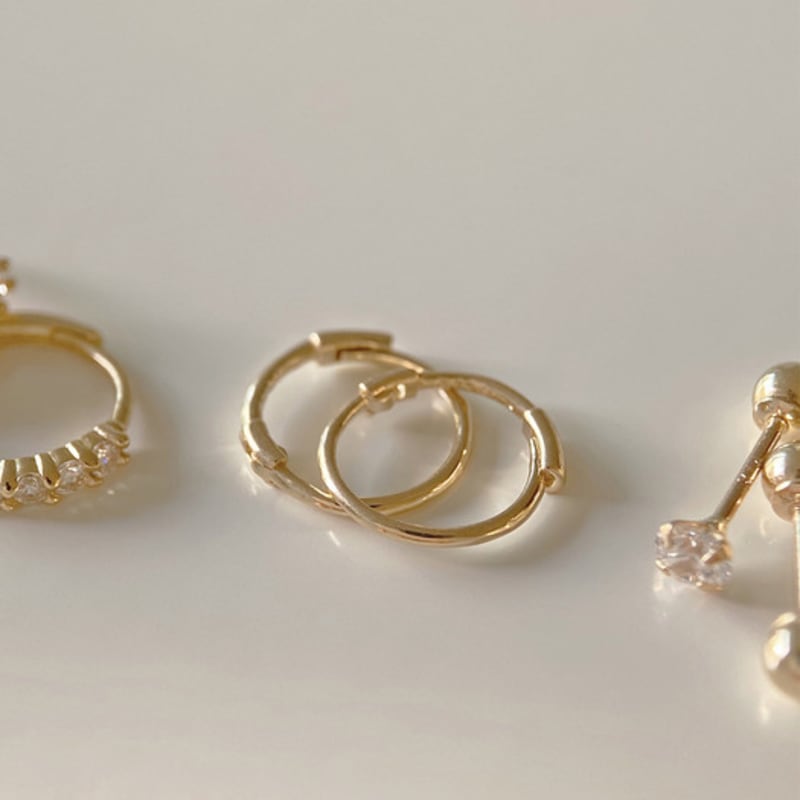 Taupe [Exclusive] 14k Gold Daily Layering Set - Hoop Earrings & Piercing