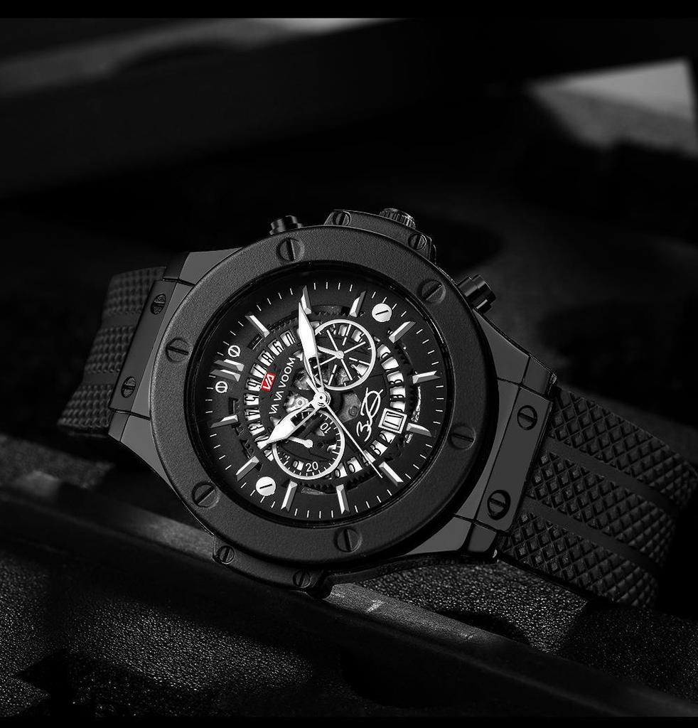 Men's Sports Silicone Band Waterproof Hollow Calendar Watch