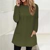 Loose Long Sleeve Crewneck Pocket Top Women Casual Solid Color Fashion