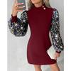 YYFS Women's Fashion Fall Winter Solid Color Print Long Sleeve O-Neck Casual Dresses