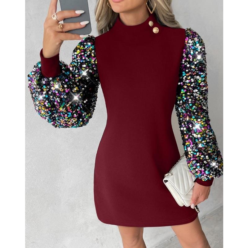 YYFS Women's Fashion Fall Winter Solid Color Print Long Sleeve O-Neck Casual Dresses