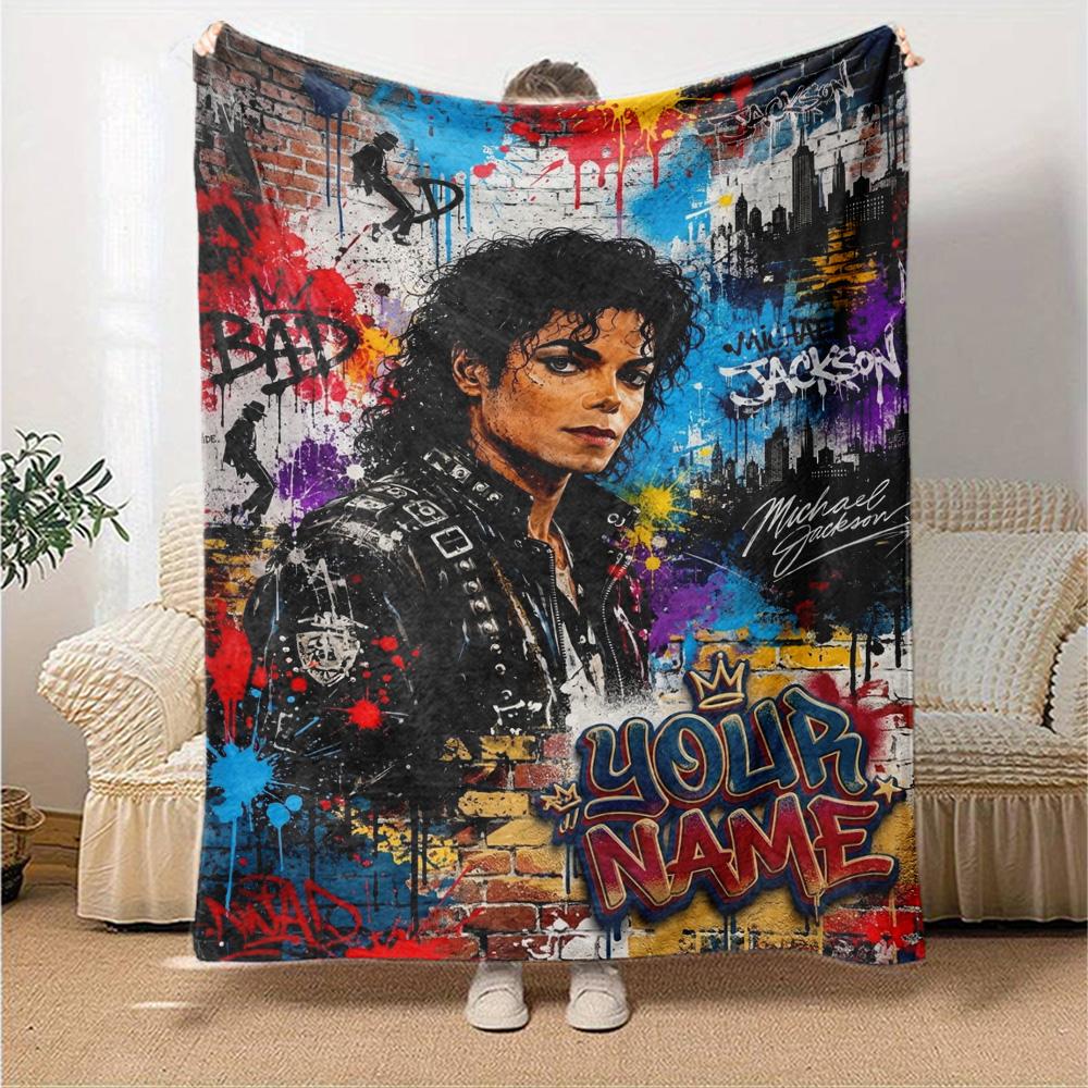Name Custom King of Pop Print Flannel Blanket High Quality Warm Comfortable Cover for All Seasons Perfect for Gifts Home Decor