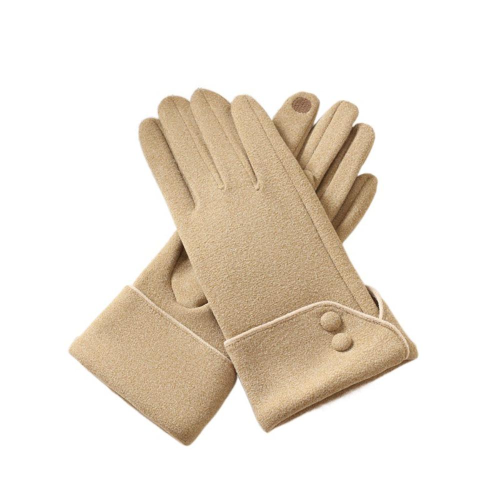 Full Finger Women Suede Gloves Plush Winter Mittens Vintage  Gloves  Sports