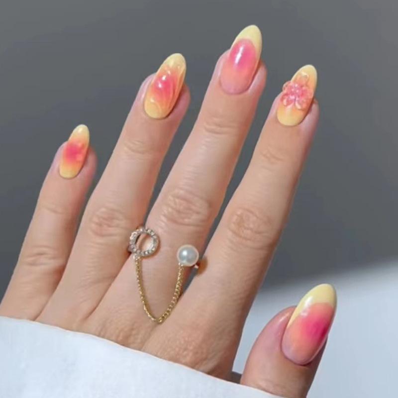 Summer Nail Patch Flower Removable Nail French Smudge Wearing Nail Three-dimensional Nail Patch Simple 24 pieces