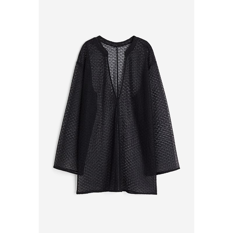 

Женская одежда HM Платье 2025 Лето Новинка Длинный рукав V-образный вырез Пляжный стиль Дышащая вязка Короткая юбка Рубашка 1213847 Black 155/80(XS)