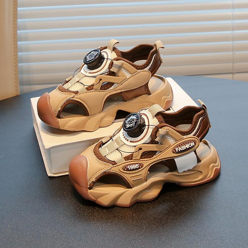 

Boys Sports Sandals Toes Capped Anti-kicked Kids Beach Shoes Hollowed-out Breathable 2025 Summer New Boys Running Shoes Non-slip 27 хаки
