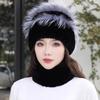 Fur Rex Rabbit Hair Hat Women's Winter Neck Cover Two-piece Warm Korean Version Fashion Beautiful Mom Snow Hat Travel