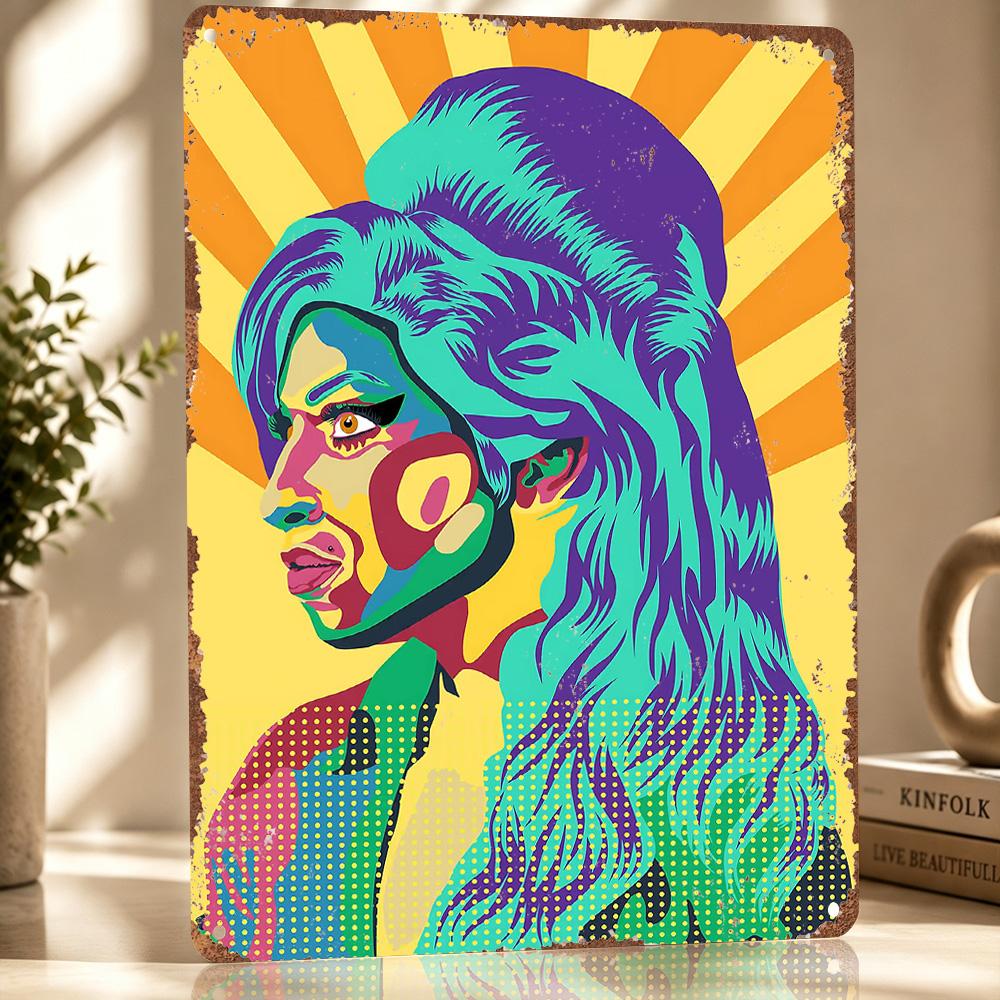 Amy Winehouse Pop Art Portret D Textuur Metaal Poster Aangepaste Muurkunst Blikbord Cadeau voor Mancave Badkamer Decoratie Kamer Huis
