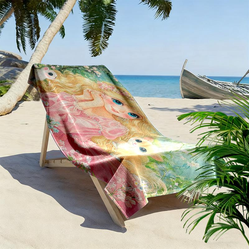 Retro Girl 2D Flat Print Beach Towel, Large Soft Quick Dry Towel for Beach Camping SwimmingXSTJ0915328