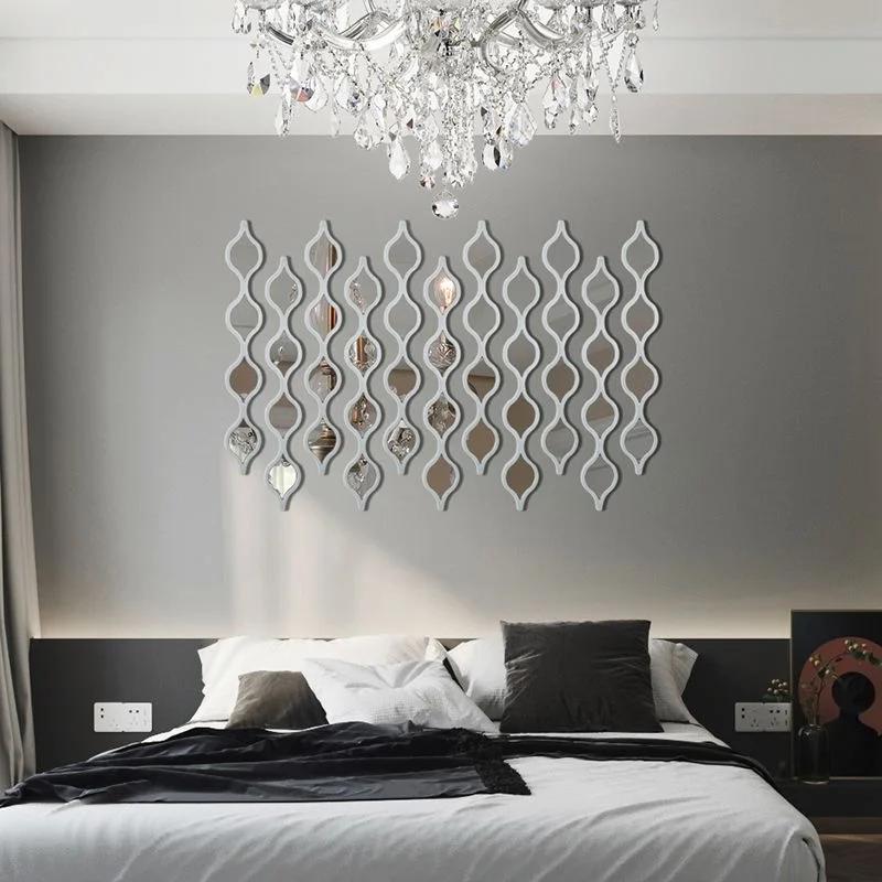 Long Strip Multi Grid Wrought Iron Mirror Wall Sticker Art Home Livingroom Background Wall Decoration Hotel Store Wall Ornaments