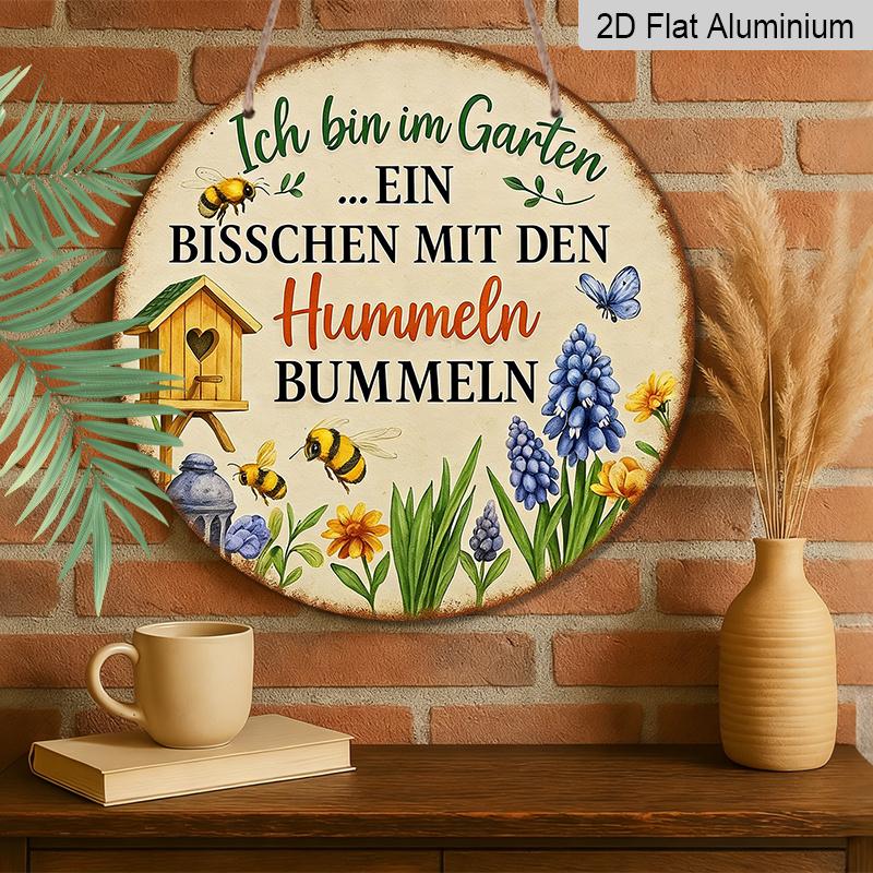 2D Flat - 1pc Vintage Aluminum Sign, Bee Garden Stroll Sign, Suitable for Home Rooms, Living Rooms, Dining Rooms, Cafes, Offices, Shops, Club Bars