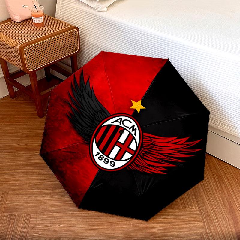 1 PC Automatic Folding Umbrella - AC Milan Pattern, Portable & Foldable Design with 8 Ribs, Christmas Birthday Gifts
