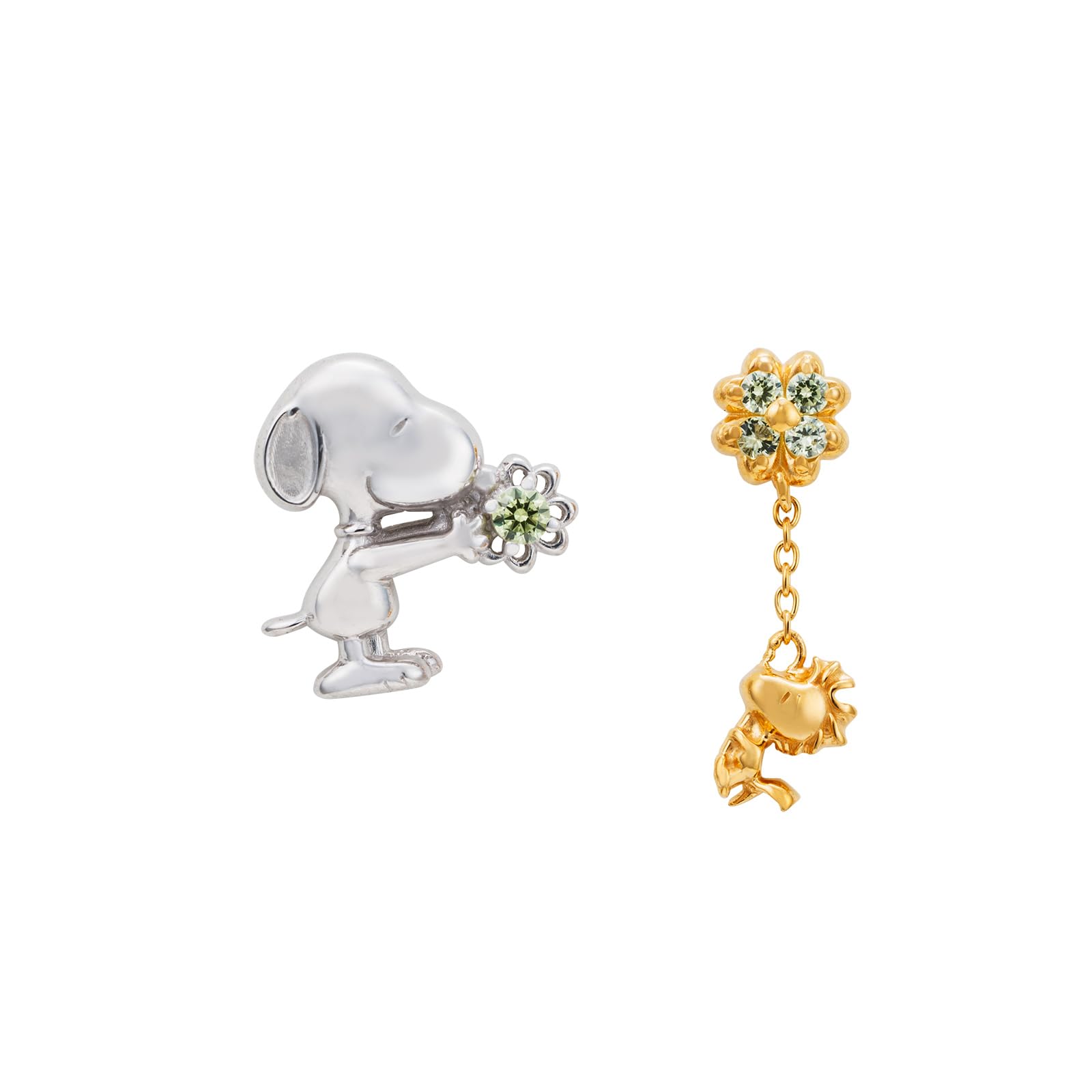 

Snoopy PEANUTS Wood Stock Earrings 2 Both Ears 925 Silver Cubic Zirconia [White Clover] Pieces/For PNT-P006
