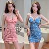 Nude Smudge Neck Sling Short Skirt Sexy V-neck High-waisted Mesh Low-cut Backless Pleated Dress