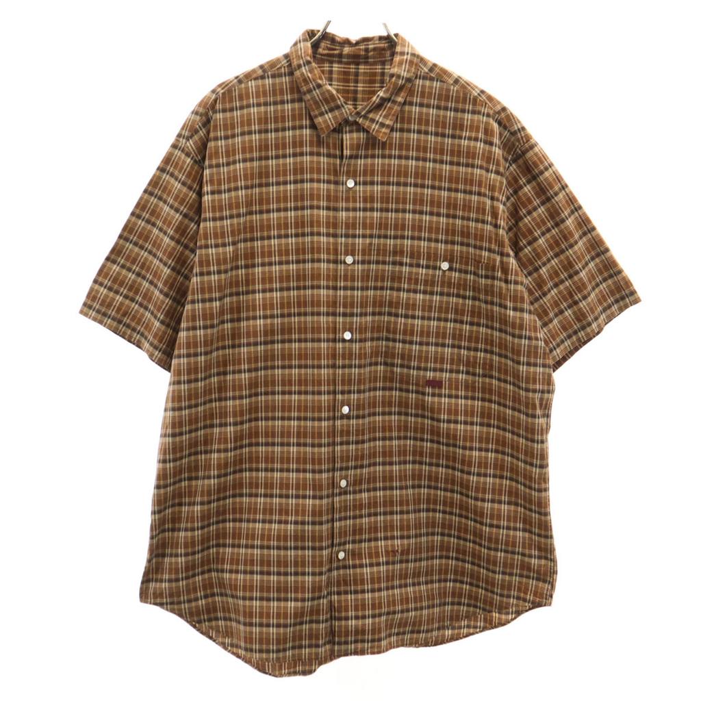 Papas made in Japan Chuck Muster Kurzarm Baumwollhemd L Braun Herren Gebraucht