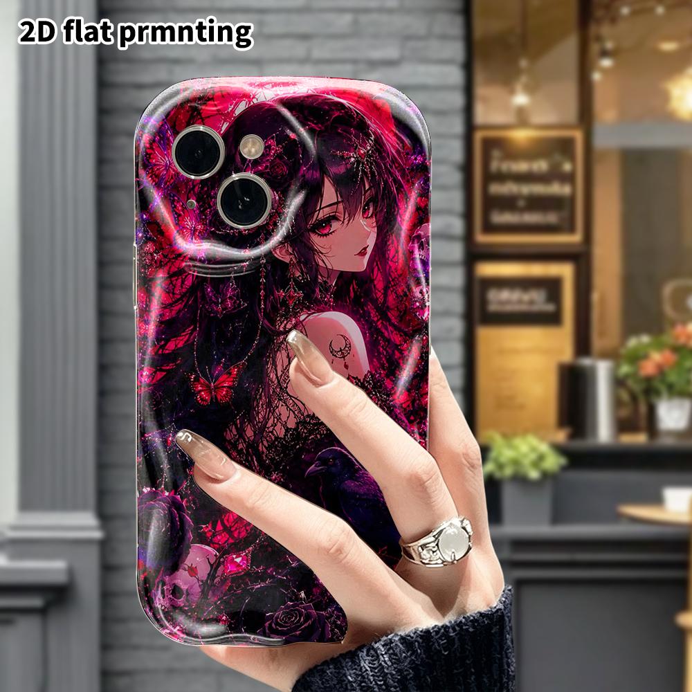 Phone Case: 2D Flat, Fits iPhone 12, 13, 14, 15, 16, 17, 18 Pro, Phone Decoration, Red-purple Girly Style, Halloween and Christmas Gift