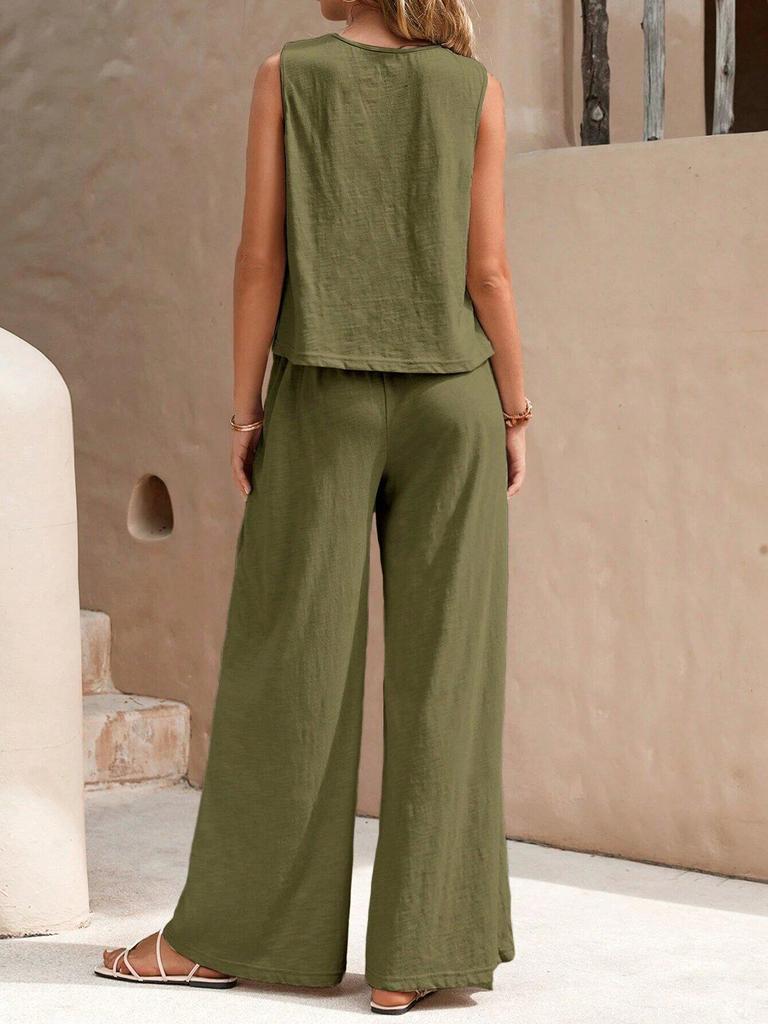 2025 Summer Women's Trendy Cotton Two-Piece Set: Versatile Loose Pullover with Round Neck - European & American Style