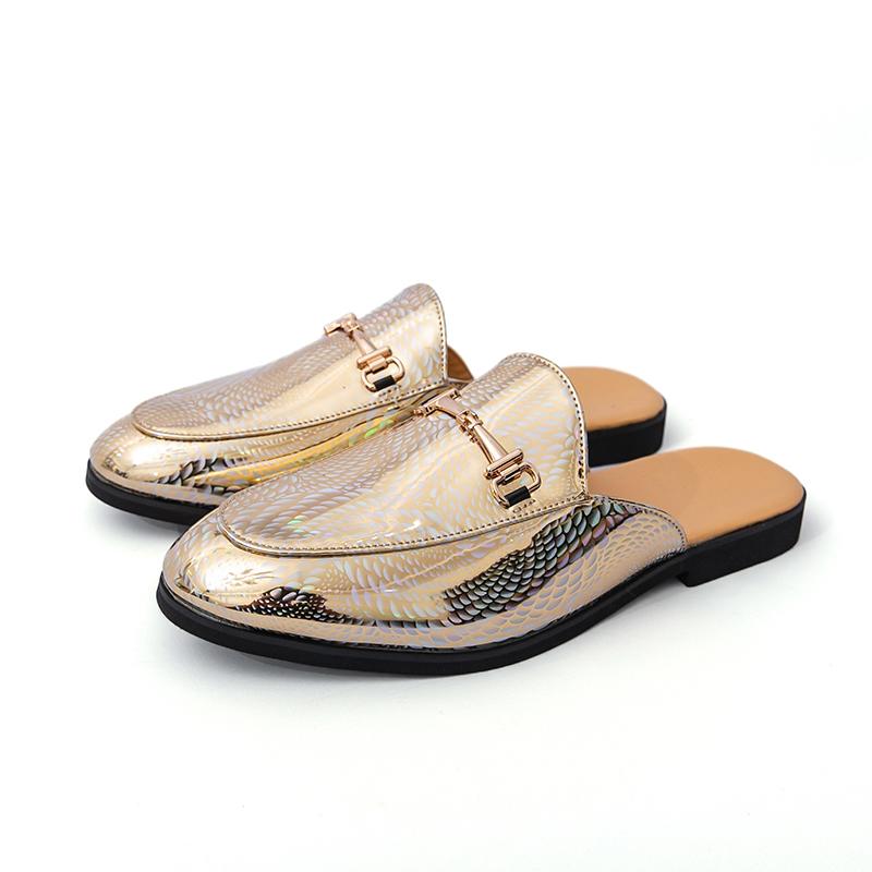 Fashion Patent Leather Brands Designer Mens Casual Business Italian Plus Size 46 Men Half Shoes Fashion Mules Man Social Slides Slippers