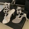 Elegant Pink Wedding Shoes CRYSTAL Bow High Heels Sandals Woman Summer Ankle Strap Thin High Heels Open Toed Party Shoes