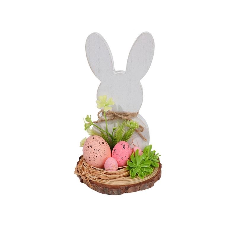 

Hand Carved Wood Easter Hare Ornament Wooden Animal Figurine Festival Decoration For Mantels Tabletop Shelf Display 1 розовый