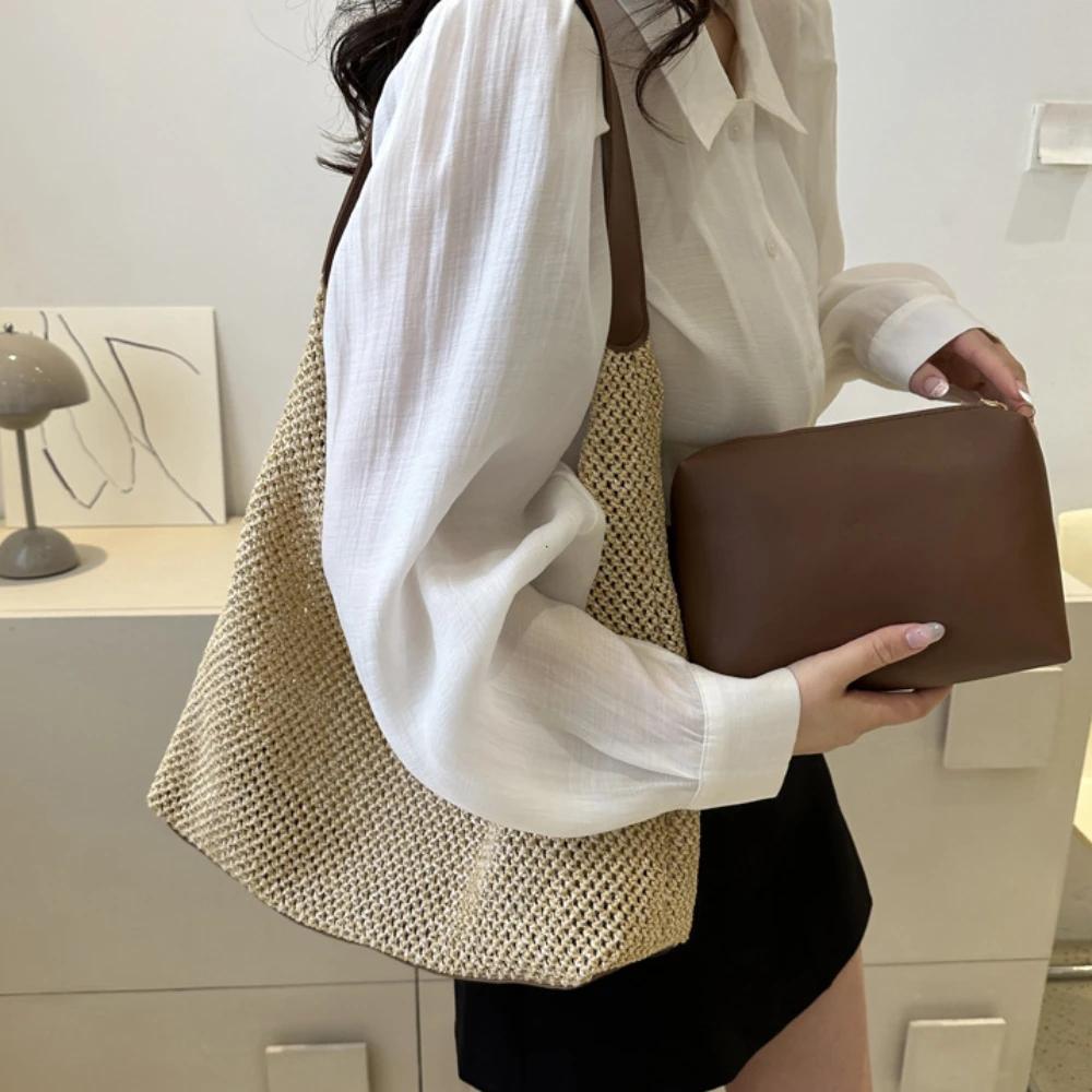 Casual Beach Summer Popular Woven Mother-in-law Bag Fashionable One-shoulder Seaside Travel Beach Straw Bag Women Handbags